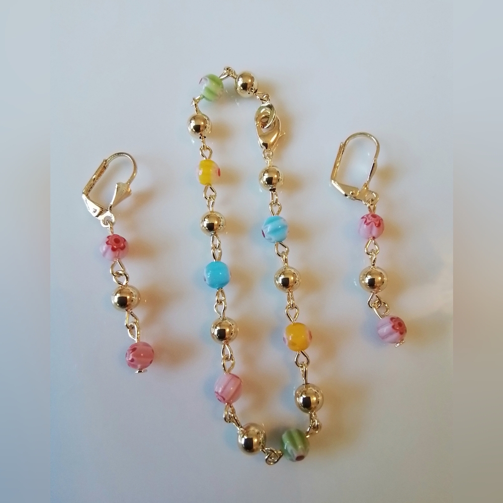 Pretty Bird Gold and Pastel Beaded Bracelet Set - Picture 2 of 4